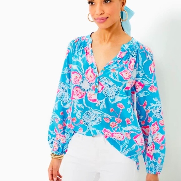 Lilly Pulitzer Tops - Lilly Pulitzer Elsa Silk Top in Multi Bahamian Rhapsody size large NWT